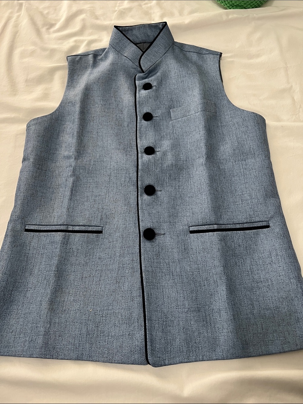 Men light blue with black trim Nehru vest Jacket